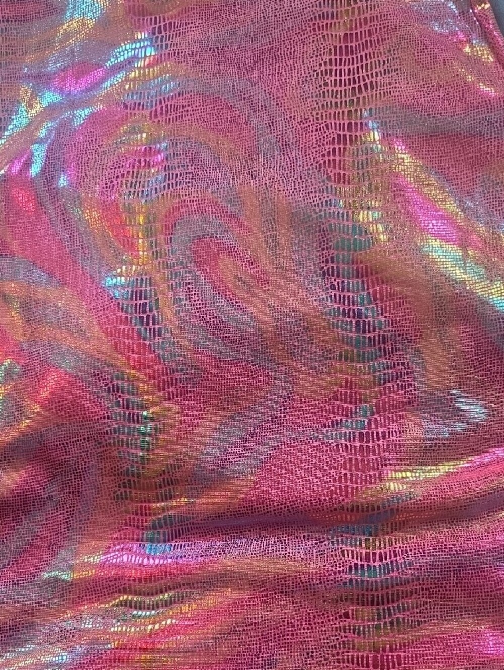 Women's Pink Holographic Bell-Bottom Disco Dance Pants - Picture 4 of 4
